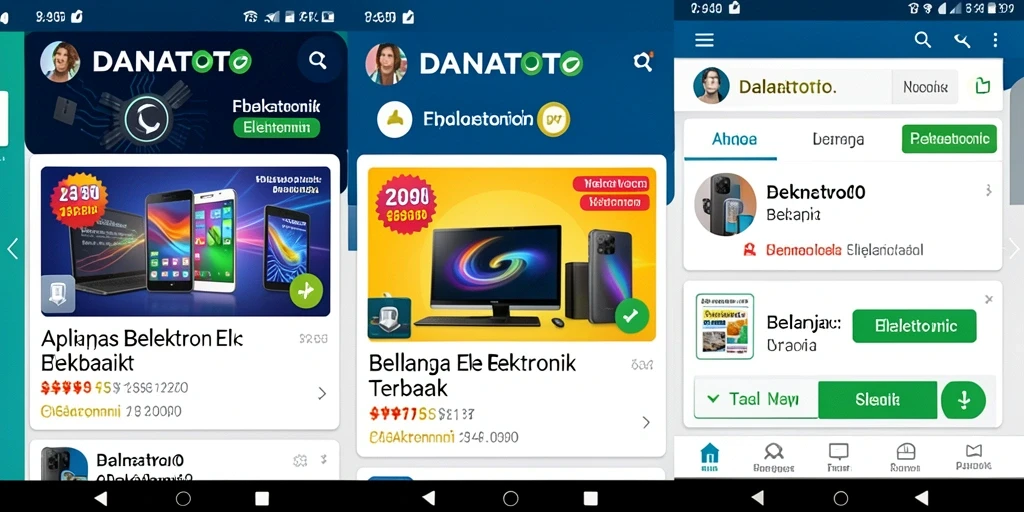 Tampilan utama aplikasi DANATOTO menunjukkan pilihan produk elektronik yang beragam.