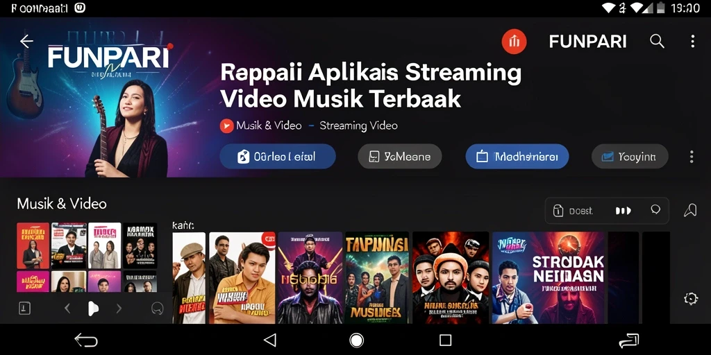 Tampilan antarmuka aplikasi FUNPARI dengan berbagai pilihan video musik.