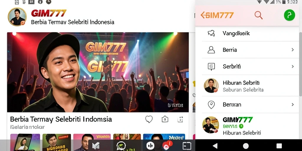 Antarmuka GIM777 menampilkan berita selebriti dengan jelas dan menarik.