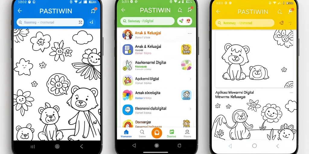 Tampilan antarmuka PASTIWIN dengan gambar mewarnai yang menarik.