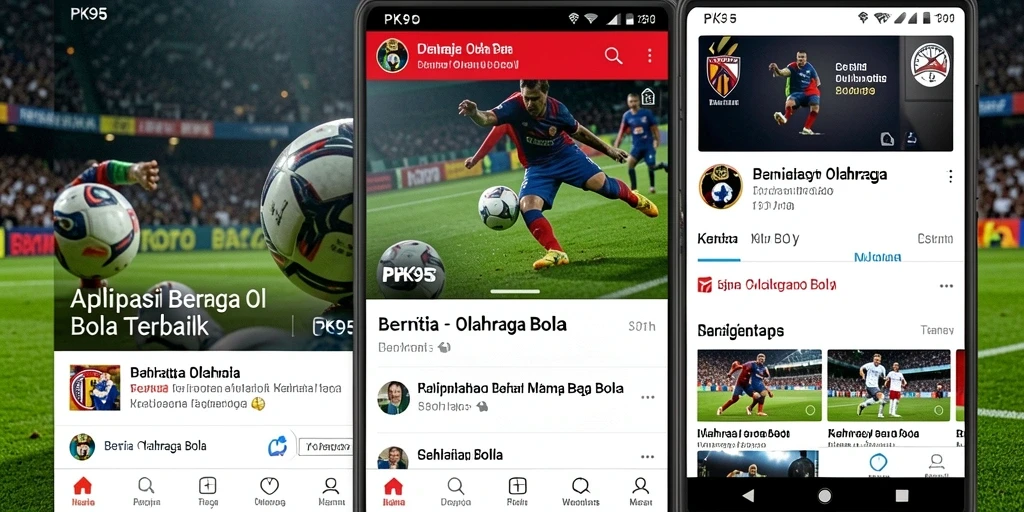 Antarmuka aplikasi PK95 dengan berita olahraga bola