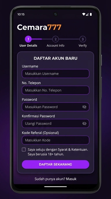 Panduan Registrasi Akun Cemara777 untuk Pengguna Android